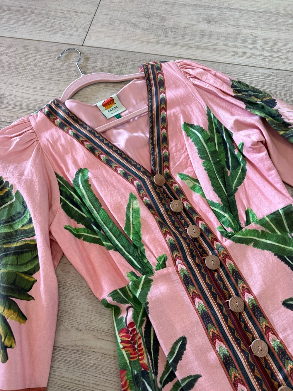 FARM Rio Pink Maxi Dress with Green Tropical Print - Picture 2 of 8